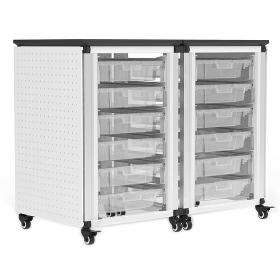 Ergode Contemporary Modular Classroom Storage Cabinet with 12 Small Bins and Lockable Casters - 2 Side-by-Side Modules