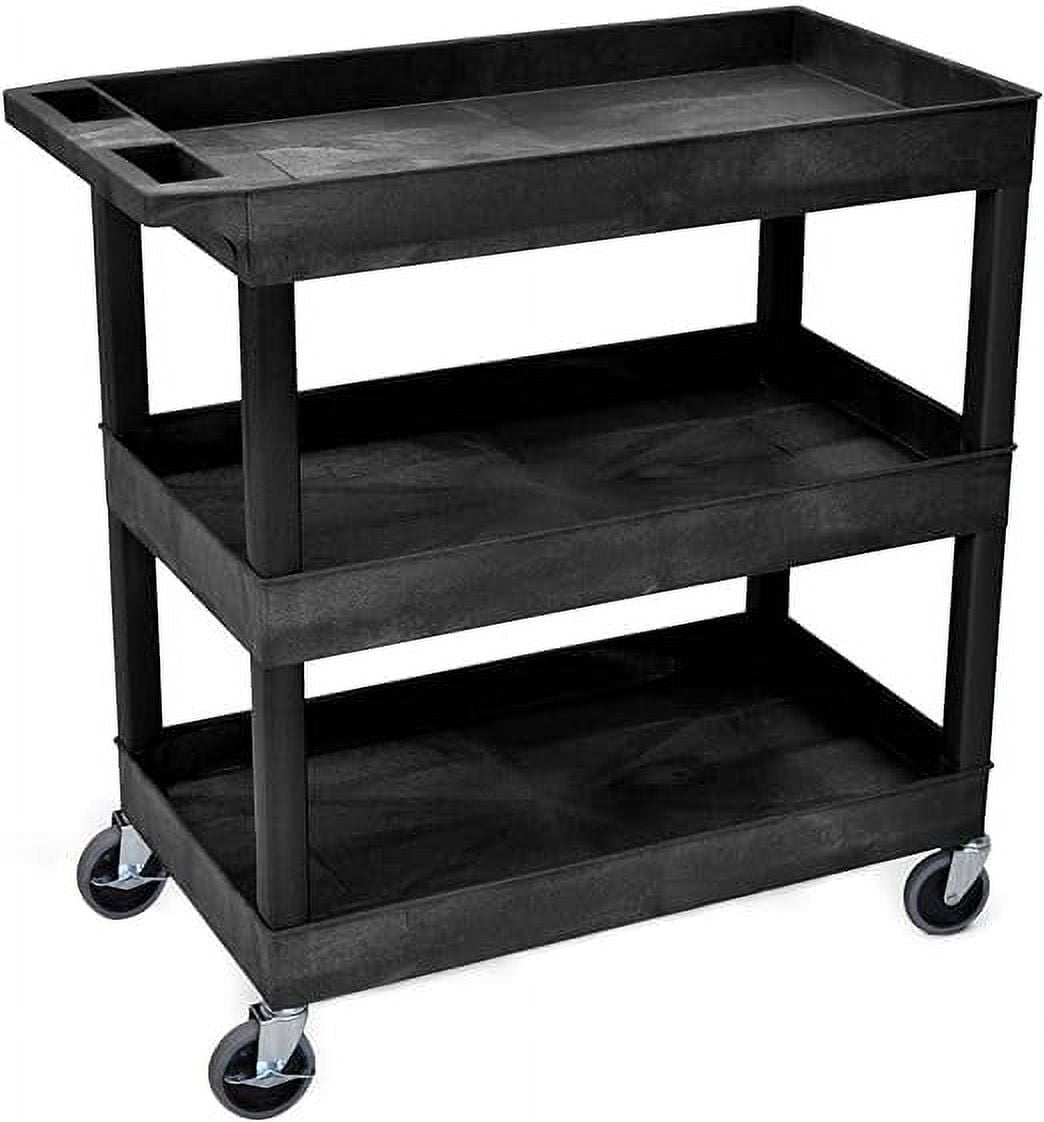 Black High-Density Polyethylene 32'' Utility Tub Cart with 3 Shelves