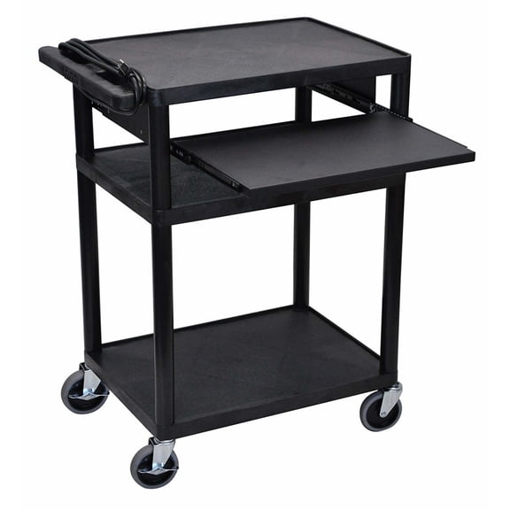 Offex OF-LP34LE-B 3 Shelves Multipurpose AV Cart with Front Pullout Tray - Black