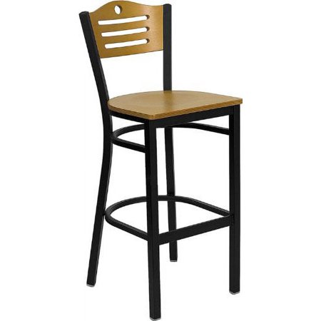 Offex OF-XU-DG-6H3B-SLAT-BAR-NATW-GG Hercules Series Slat Back Metal Restaurant Bar Stool with Natural Wood Back and Seat, Multi