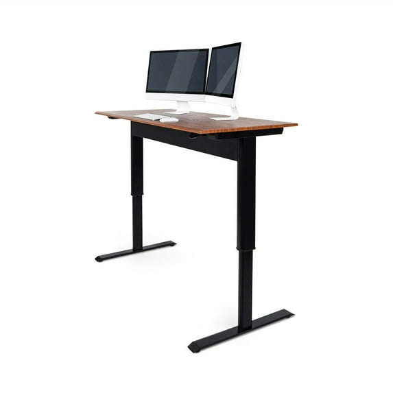 Offex Workstation Pneumatic Adjustable Height Standing Desk - Black/Teak - 48"