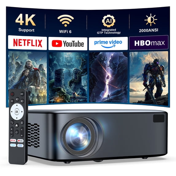 [Official-Licensed Apps] Smart Projector with 4K Support, 2000 ANSI ...
