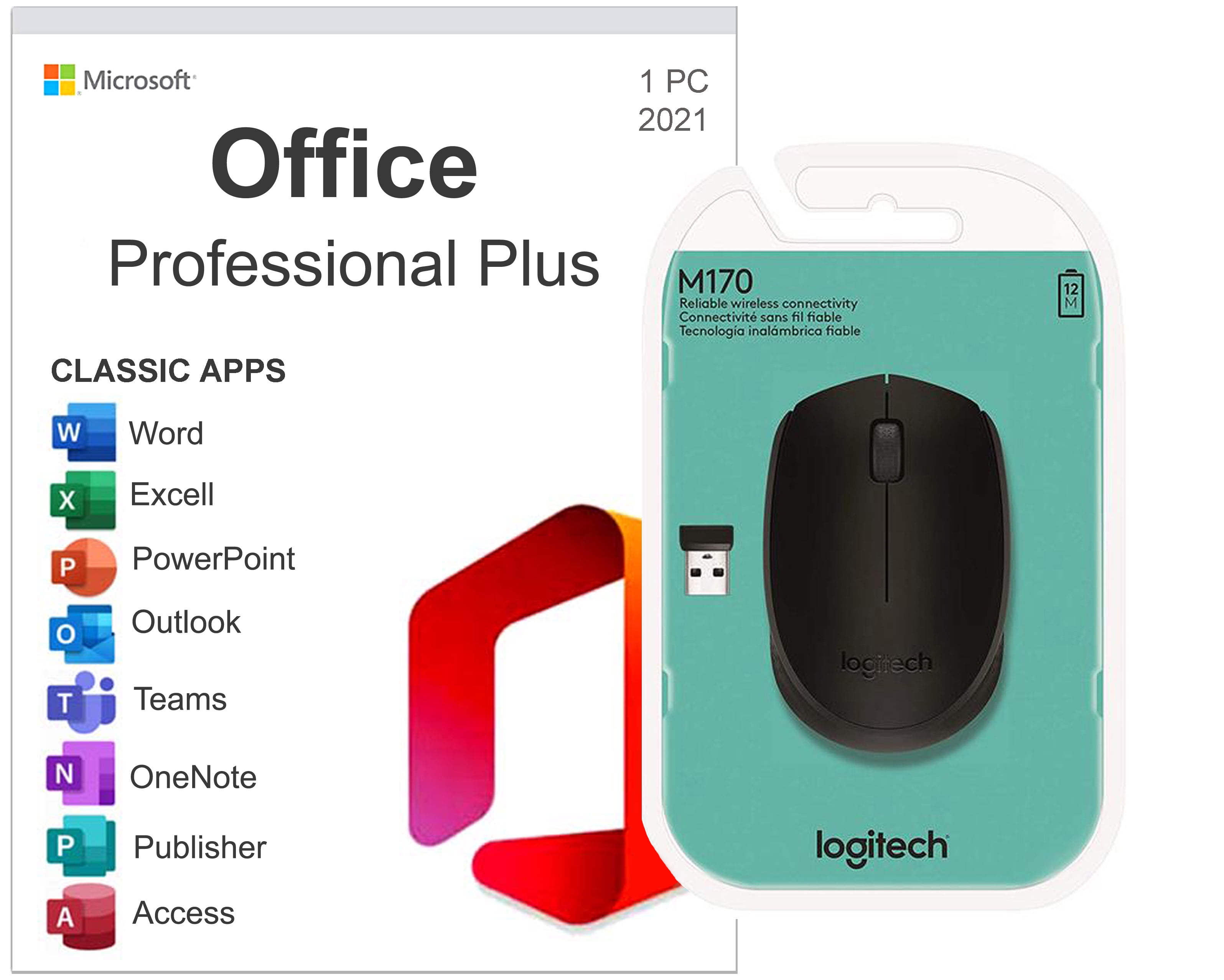 Office 2021 Pro Plus USB & Logitech Wireless Mouse Walmart Business