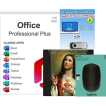 Office 2021 Professional Suite For 1 PC & Wireless Logitech Mouse  & Windows Drivers & Jesus Mouse Pad , 4PK