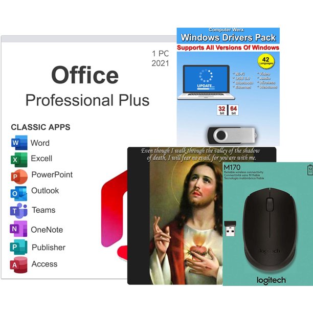 Jesus Mouse For Computer Office 2021 Professional Suite For 1 PC & Wireless Logitech Mouse ...