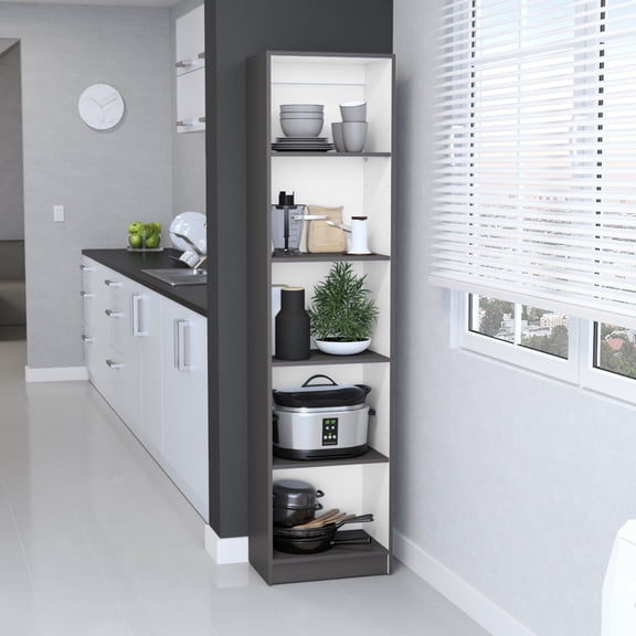 Office 5 Slim Bookcase - Matt Gray/white Practical Storage With 5 For Space