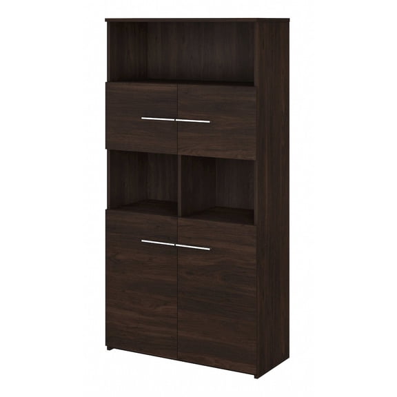 Office 500 5-Shelf Bookcase with Doors in Black Walnut - Engineered Wood
