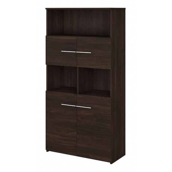 Office 500 5-Shelf Bookcase with Doors in Black Walnut - Engineered Wood