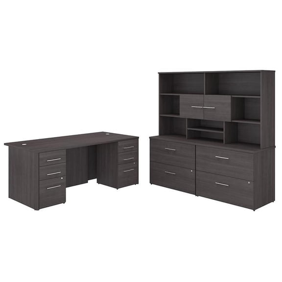 Office 500 72W Executive Desk with Storage in Storm Gray - Engineered Wood