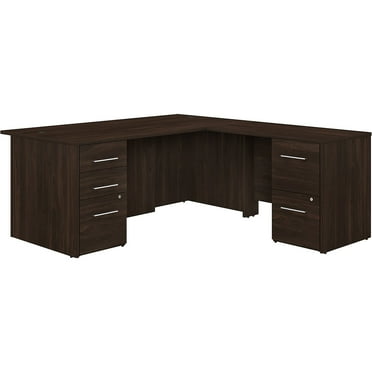 Office 500 72W L Shaped Desk with Drawers in Black Walnut - Engineered Wood