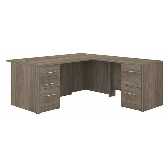 Office 500 72W L Shaped Desk with Drawers in Modern Hickory - Engineered Wood