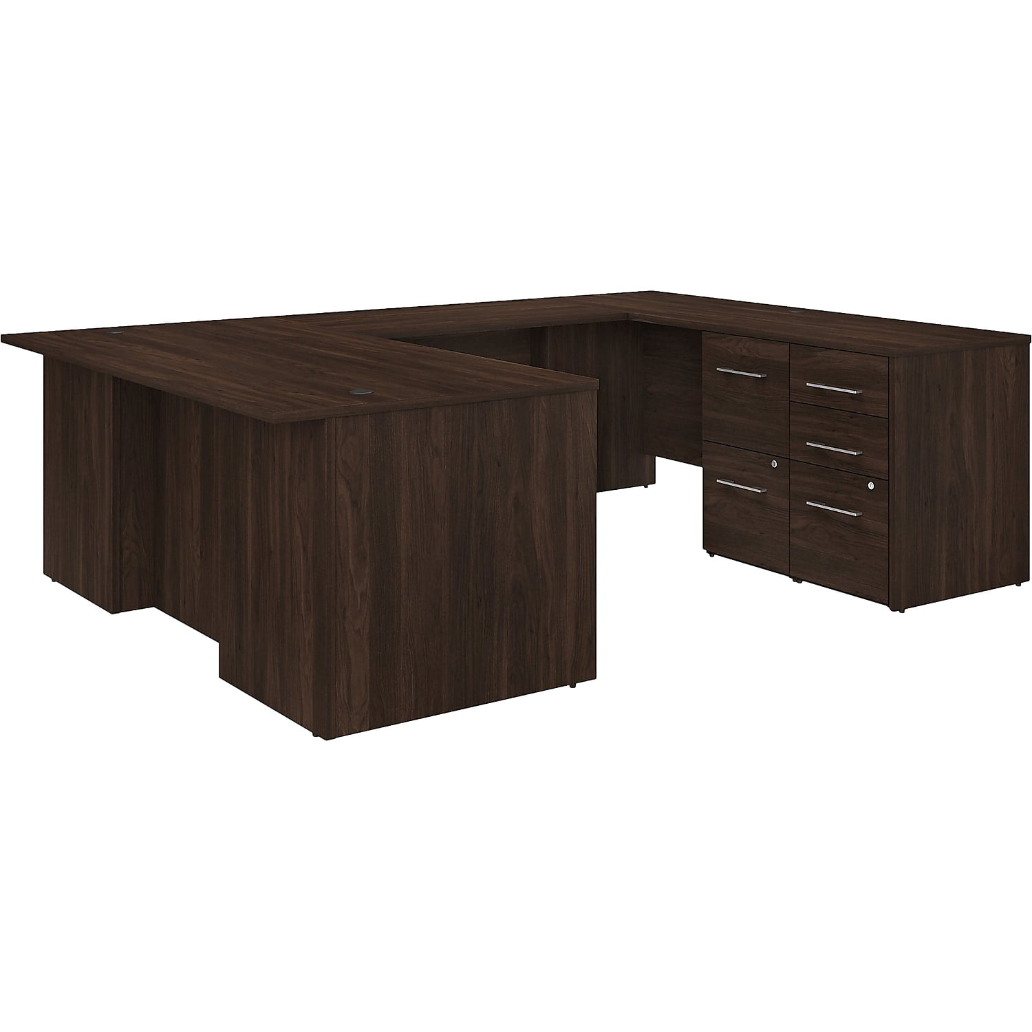 Black Walnut U-Shaped Executive Desk with Filing Cabinets