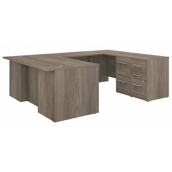 Office 500 72W U Shaped Desk with Drawers in Modern Hickory - Engineered Wood