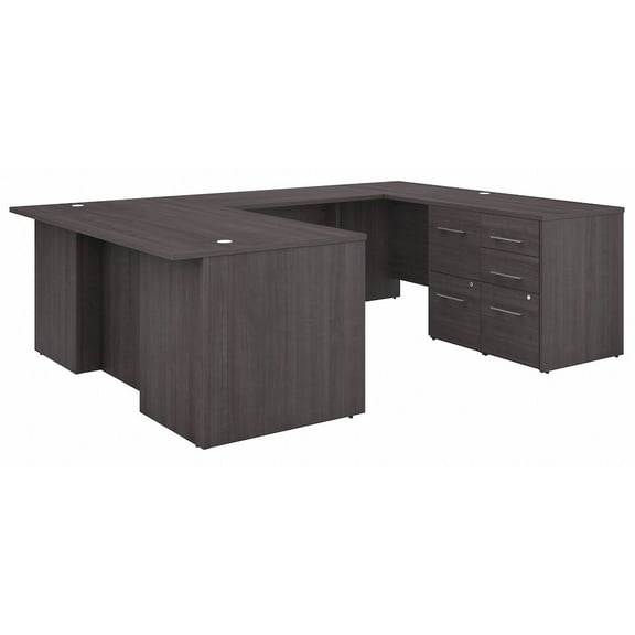 Office 500 72W U Shaped Desk with Drawers in Storm Gray - Engineered Wood