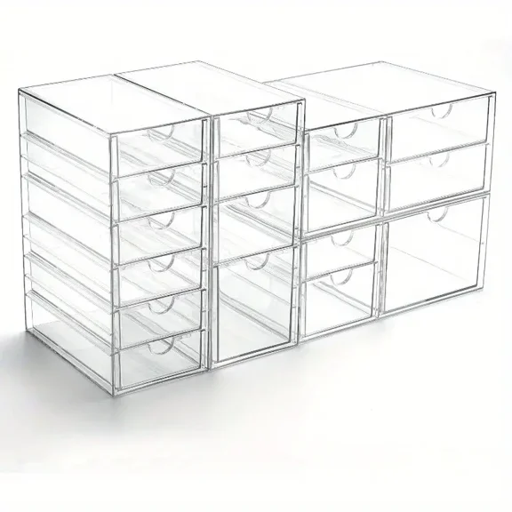 Office Acrylic Drawer Organizer with 17 Drawers, Craft Office Desk Makeup Organizers Accessories, Set of 4 Clear Stackable Storage Drawers