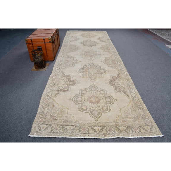 Office Bedroom Rugs, Turkish Rug, Anatolian Rug, Rugs For Salon, Beige Kitchen Rug, 4.8x13.6 ft Large Rug, Vintage Rug, Bohemian Dining Room