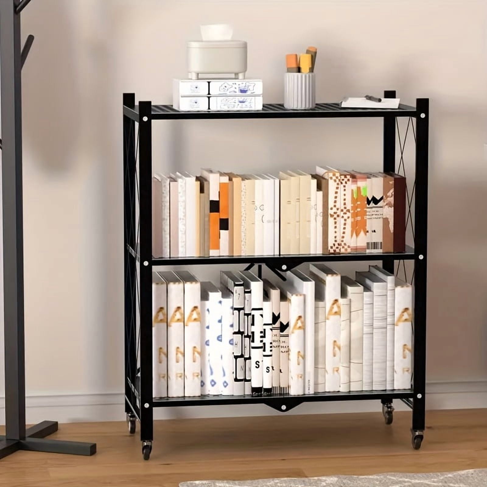 Office Bookshelf Shelving Unit, 3/4/5-Tier Rolling Storage Rack with ...