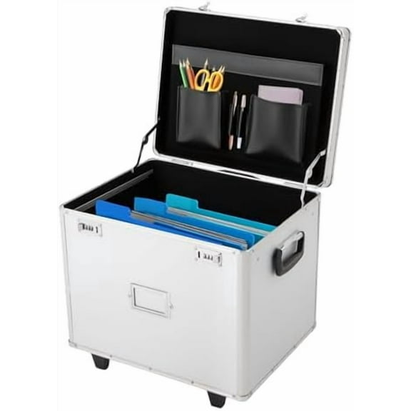 Office Boxes for Files Storage, Portable File Organizer Box, Fireproof Rolling Document Box with Handle, Wheels and Lock, for Hospitals, Schools, Banks, Homes, Offices$$Office