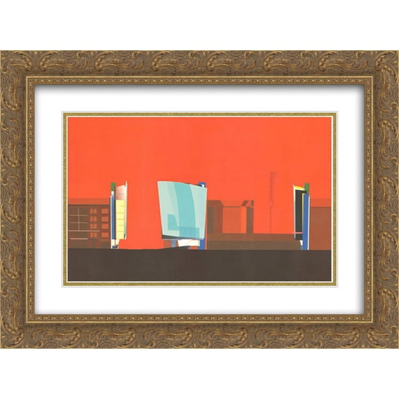 Office Building, Berlin, 1986 2x Matted 24x20 Gold Ornate Framed Art Print by Hadid Zaha