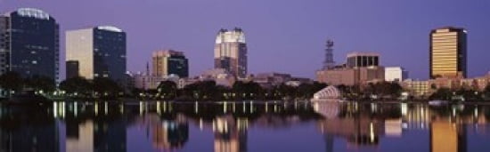 Office Buildings Along The Lake Lake Eola Orlando Florida USA Canvas Art - Panoramic Images (36 x 12)