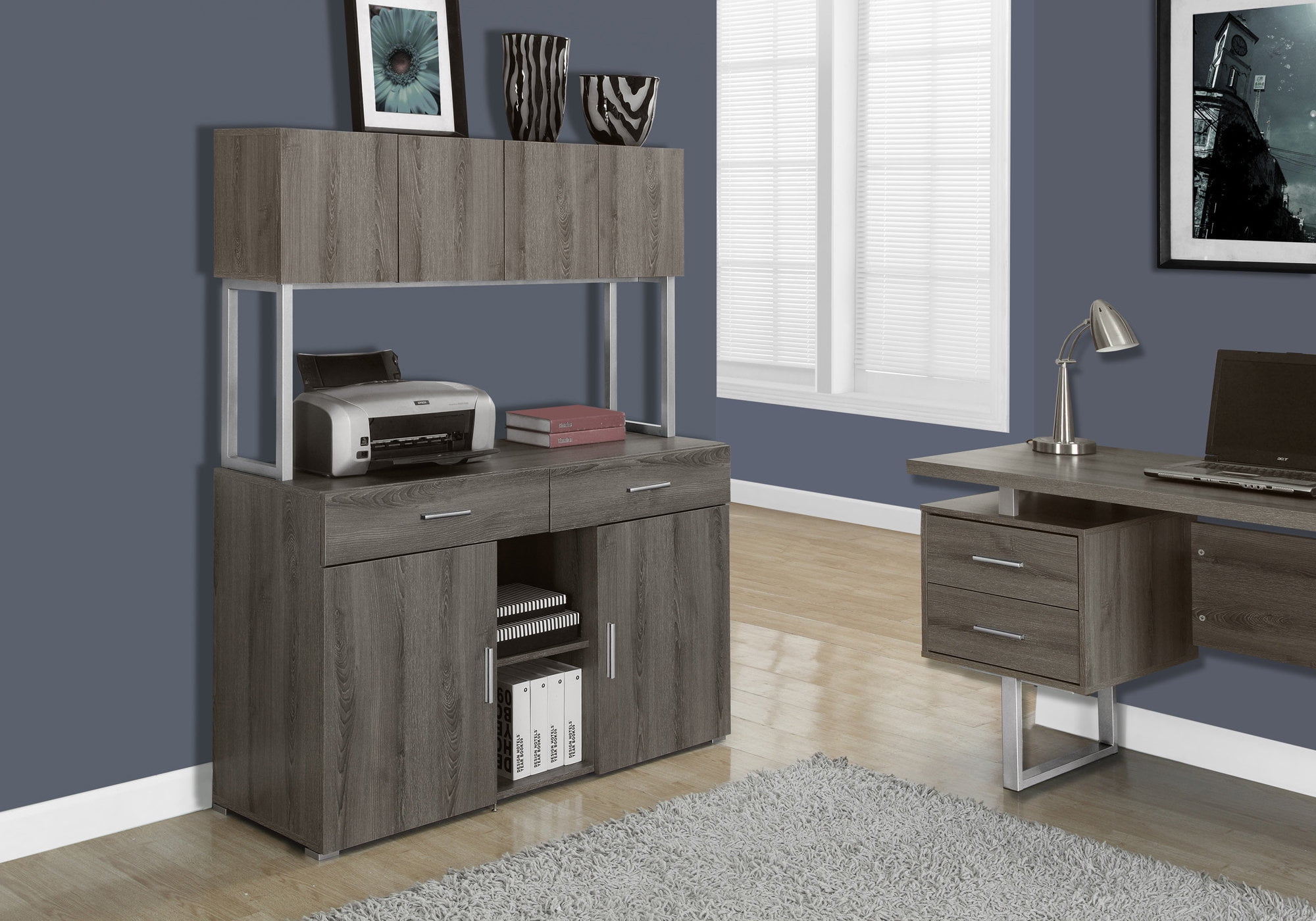 Elegant Dark Taupe Office Credenza with Adjustable Shelving
