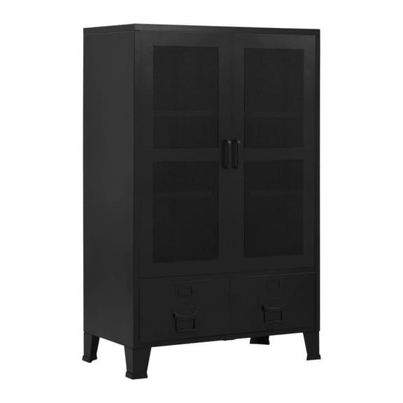 Office Cabinet with Mesh Doors, Industrial Black 29.5"x15.7"x47.2" Steel