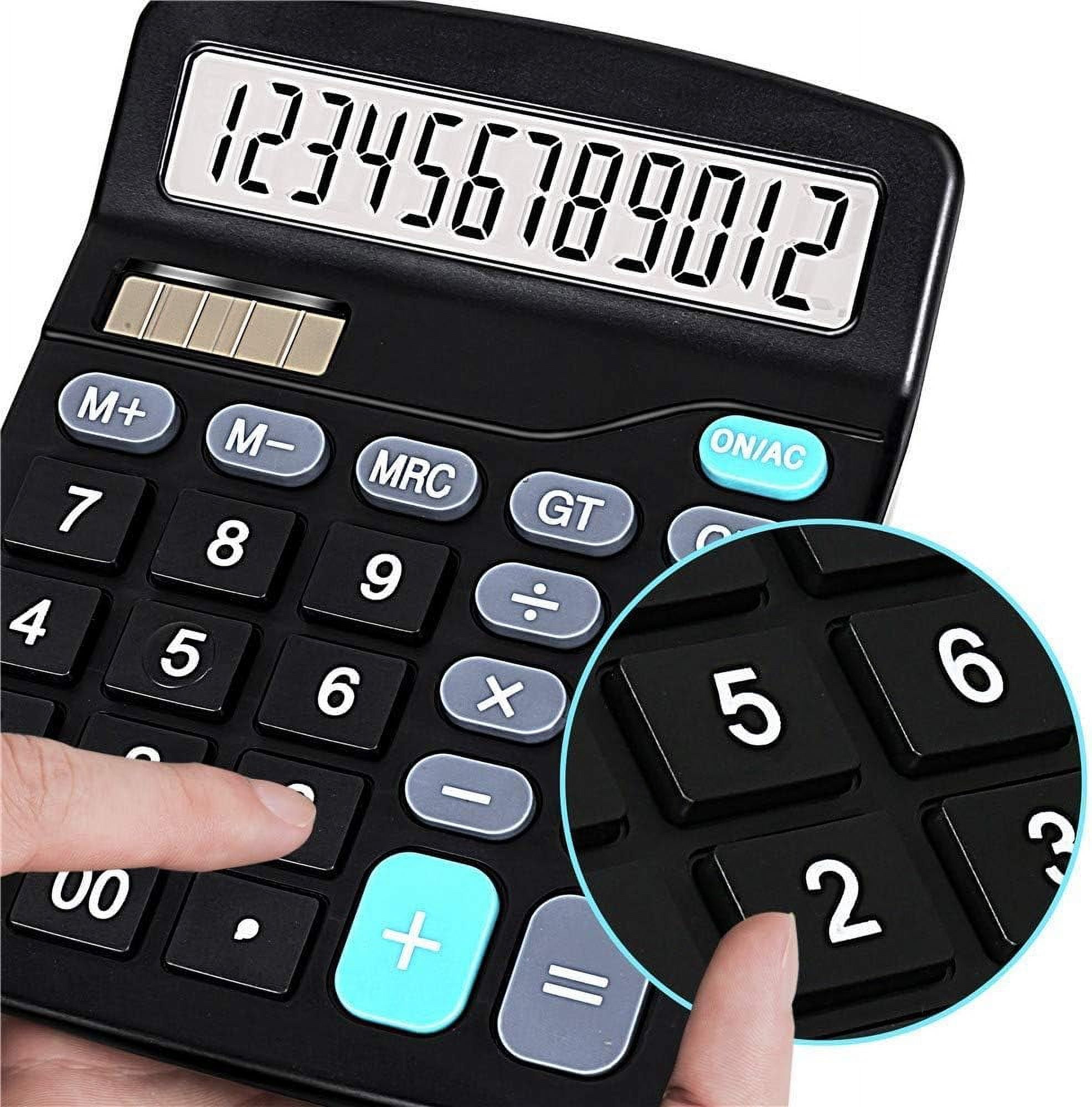 Office Calculator, Desktop Calculator with 12 Digit Large LCD Display, Solar and Battery Dual Power for Office, Primary School, Market or Home, Black