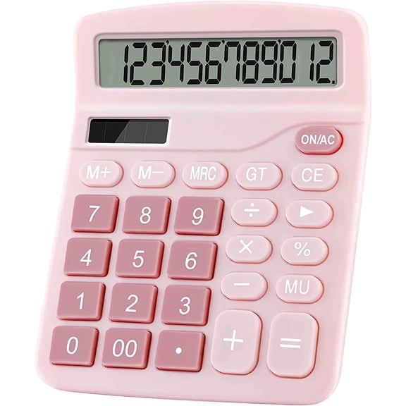 Office Calculators Desktop, 12-Digit Dual Power Cute Calculator with Large LCD Display Big Button for Office Home and School (Pink)
