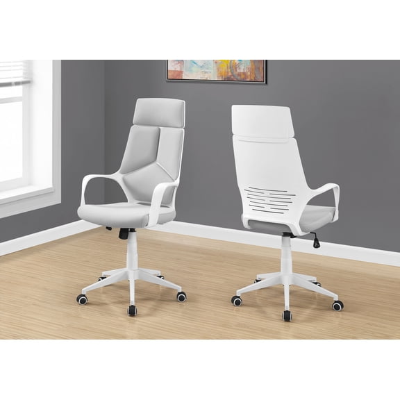 Office Chair, Adjustable Height, Swivel, Ergonomic, Armrests, Computer Desk, Work, Grey Mesh, White Metal, Contemporary, Modern