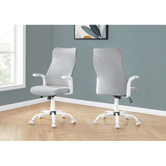 Office Chair, Adjustable Height, Swivel, Ergonomic, Armrests, Computer Desk, Work, Grey Mesh, White Metal, Contemporary, Modern