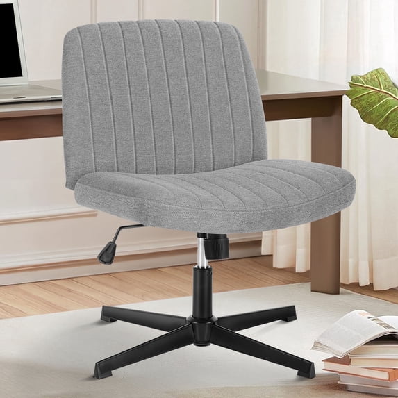 Office Chair Armless Criss Cross Legged Chair No Wheels, Comfy Home Office Desk Chairs, Adjustable Swivel Padded Fabric Vanity Task Computer Chair