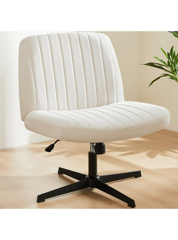 Office Chair Armless Criss Cross Legged Chair No Wheels, Comfy Home Office Desk Chairs, Adjustable Swivel Padded Fabric Vanity Task Computer Chair