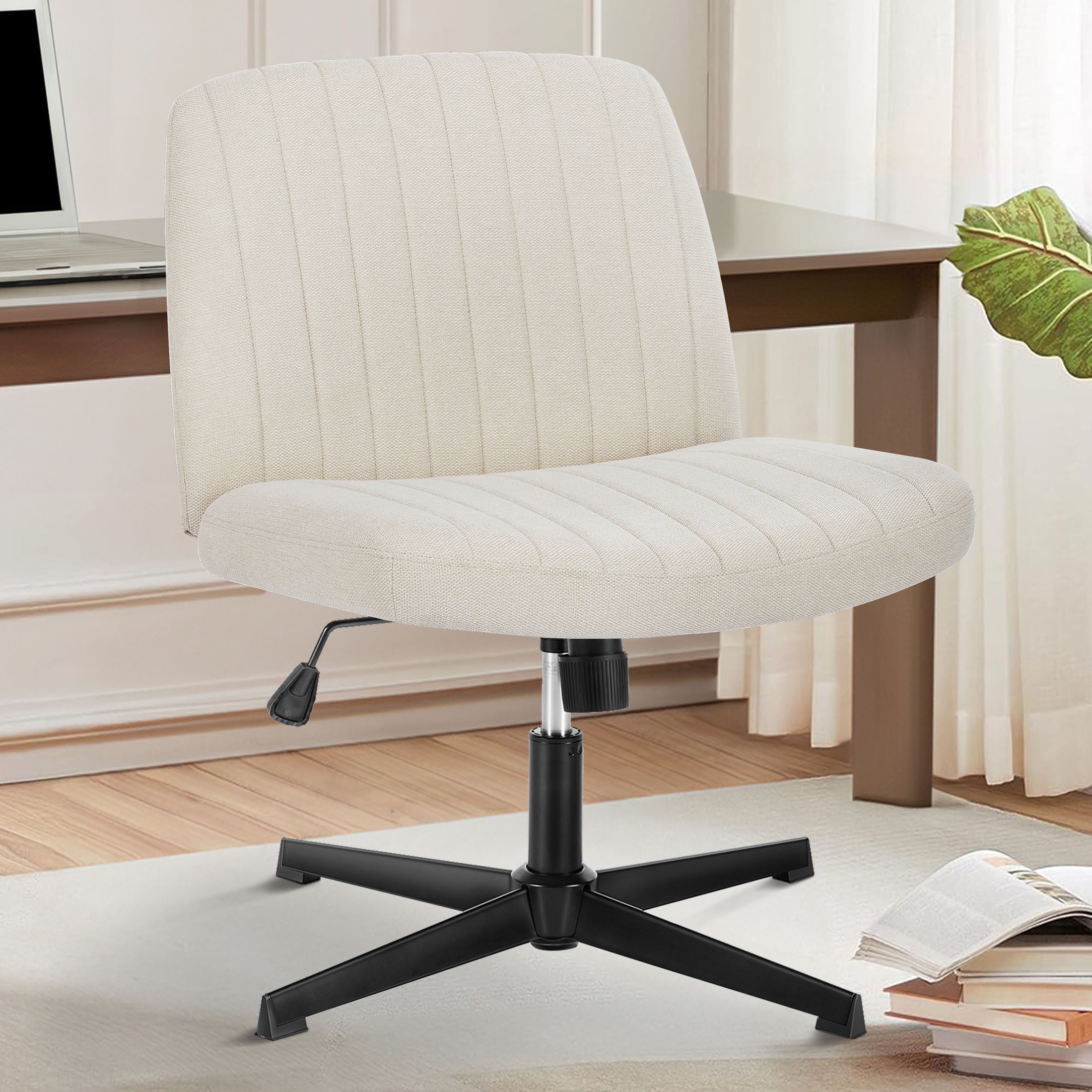 Office Chair Armless Criss Cross Legged Chair No Wheels Comfy Home Office Desk Chairs Adjustable Swivel Padded Fabric Vanity Task Computer Chair