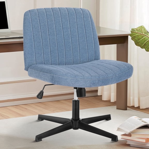 Office Chair Armless Criss Cross Legged Chair No Wheels, Comfy Home Office Desk Chairs, Adjustable Swivel Padded Fabric Vanity Task Computer Chair
