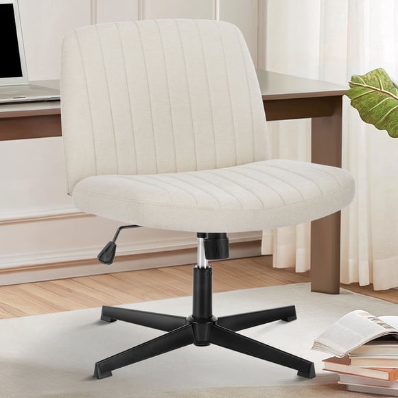 Office Chair Armless Criss Cross Legged Chair No Wheels, Comfy Home Office Desk Chairs, Adjustable Swivel Padded Fabric Vanity Task Computer Chair