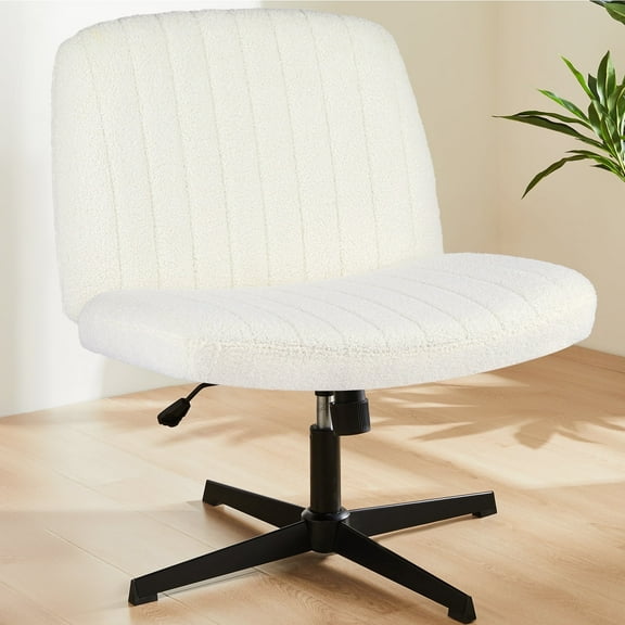 Office Chair Armless Criss Cross Legged Chair No Wheels, Comfy Home Office Desk Chairs, Adjustable Swivel Padded Fabric Vanity Task Computer Chair