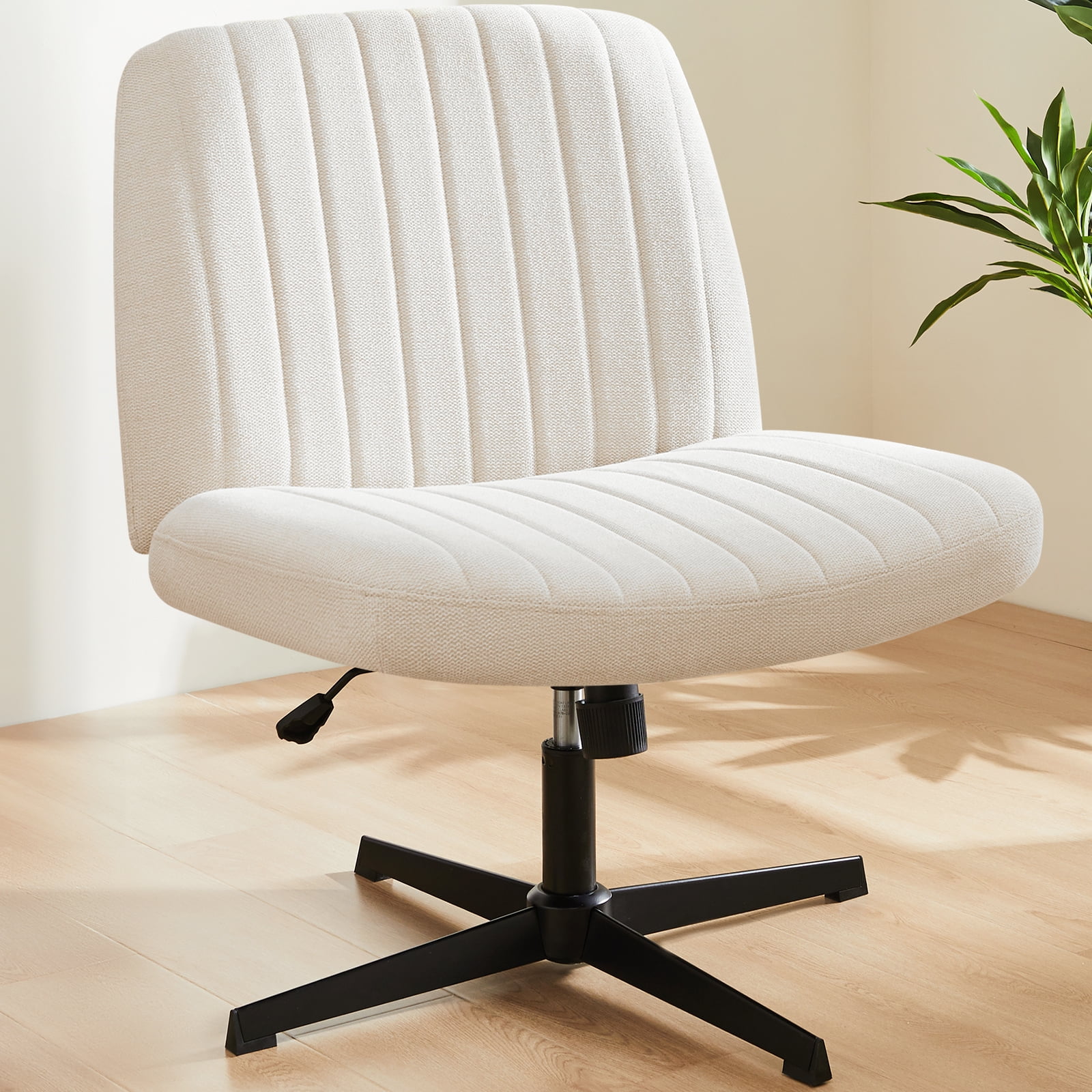 Office Chair Armless Criss Cross Legged Chair No Wheels, Comfy Home Office Desk Chairs, Adjustable Swivel Padded Fabric Vanity Task Computer Chair - image 1 of 14