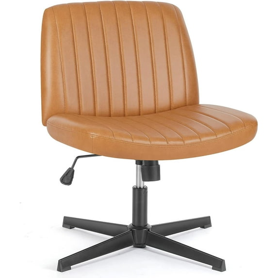 Office Chair Armless Desk Chair No Wheels, Cross Legged Office Chair Wide Home Office Desk Chairs, Adjustable Swivel Padded Fabric Vanity Task Computer Chair