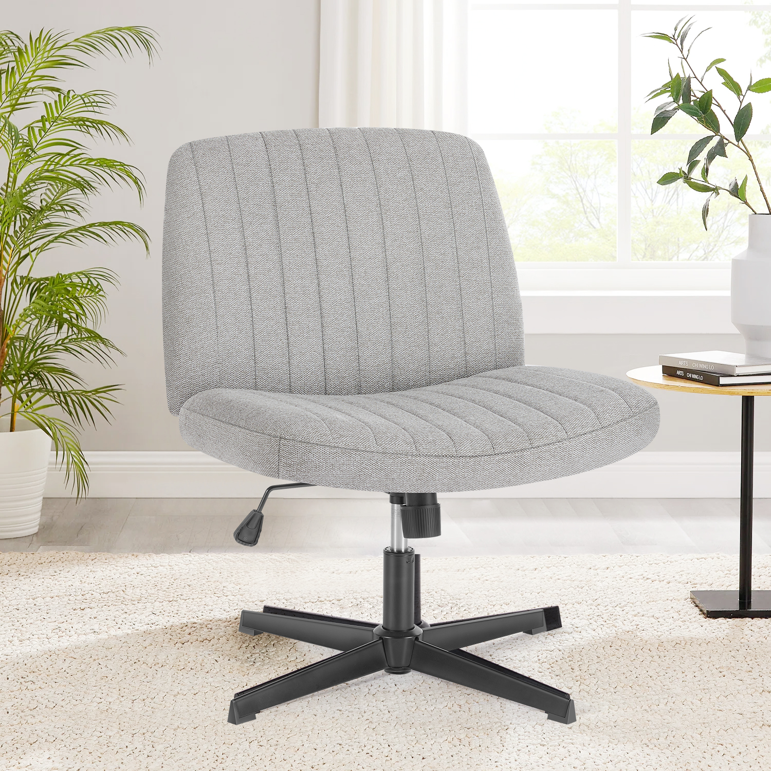 CHITOOMA PU Armless Office Desk Chair with Wheels,PU Leather Cross
