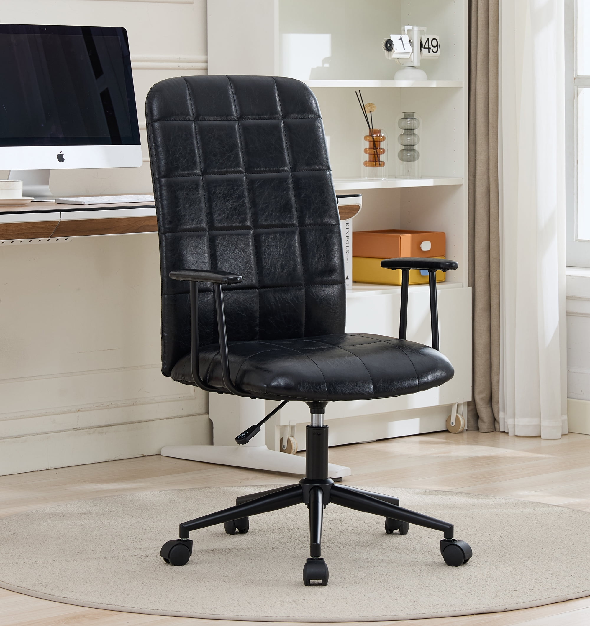 Office Chair, With Armrest, High Backrest, Soft Foam Seating, 360 Degree Swivel, Up And Down Adjustable Gaslift,Black Powder Coated Frame,Five Star Base, Black Wheels