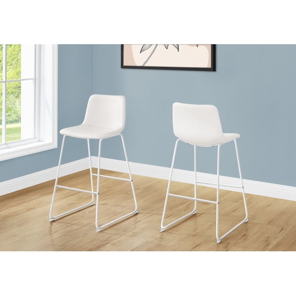Office Chair, Bar Height, Standing, Computer Desk, Work, White Leather Look, White Metal, Contemporary, Modern
