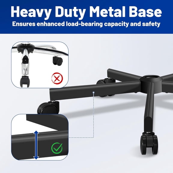 Office Chair Base Replacement Parts, 28'(70 cm), Metal Criss Cross Desk Chair Base Replacement 2500 Lbs with Universal Gas Cylinder Hole and Casters Wheels Sockets, Black