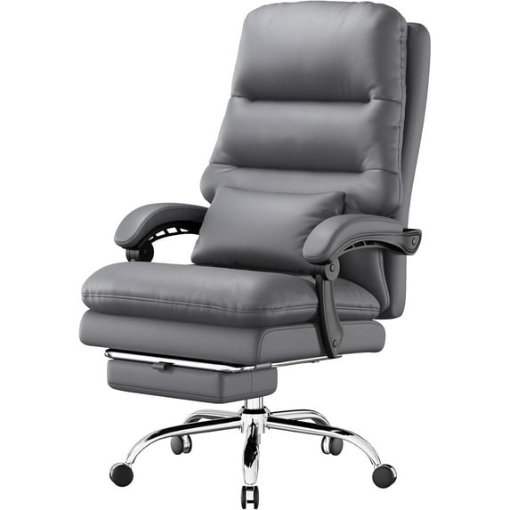 Office Chair, Big and Tall Office Desk Chair, Ergonomic Office Chair, 400LBS PU Leather Computer Chairs, Executive Chair with Foot Rest and Lumbar Pillow (Premium Grey)