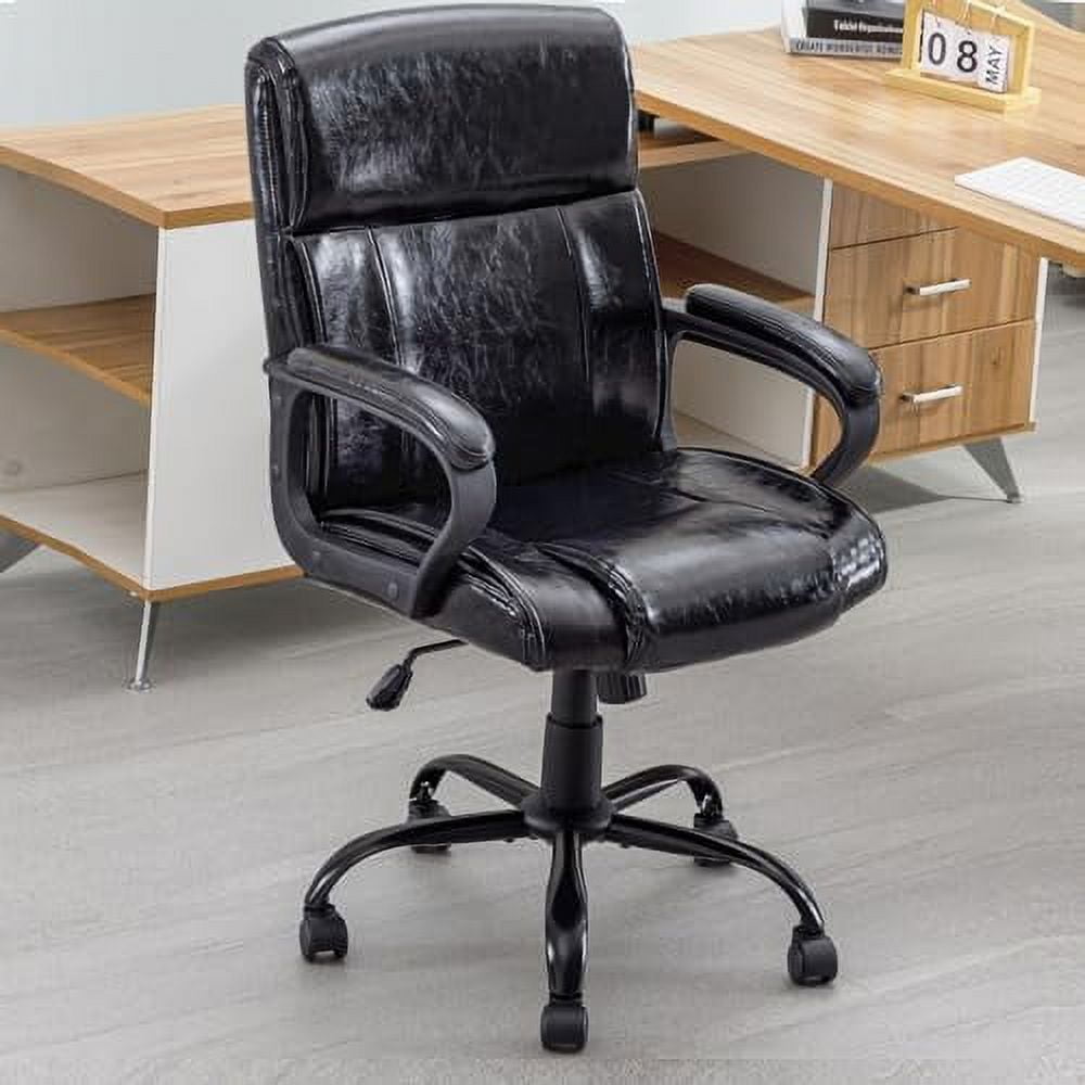 Office Chair Black Leather Desk Chair Mid Back Ergonomic Computer Chair ...
