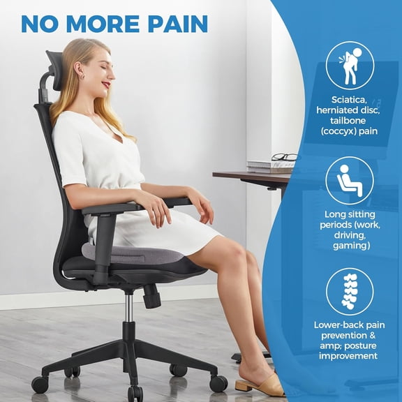 for Office Chair, Car, Airplane, Wheelchair– Relieves Lumbar, Orthopedic, Sciatic, Coccyx and Back Pain – Comfortable Non-Slip – Variable Thickness: 2.75'' or 3.15'' (Gray)