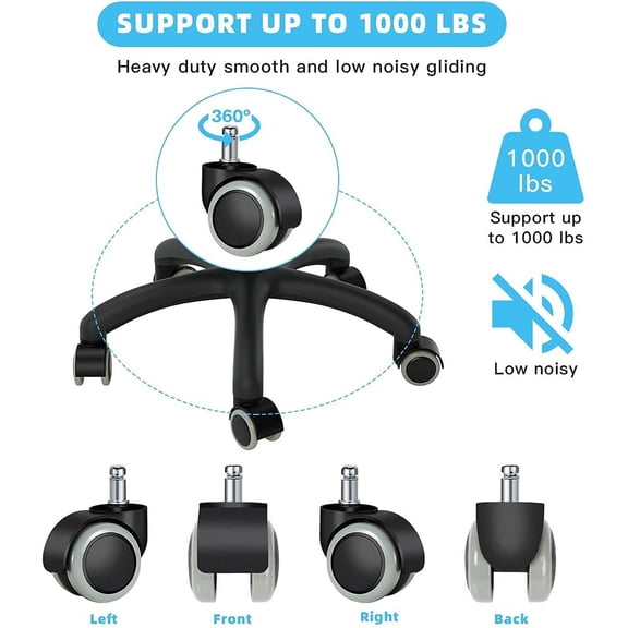 Office Chair Caster Wheels Replacement (Set of 5), 28" Heavy Duty Office Chair Base Replacement