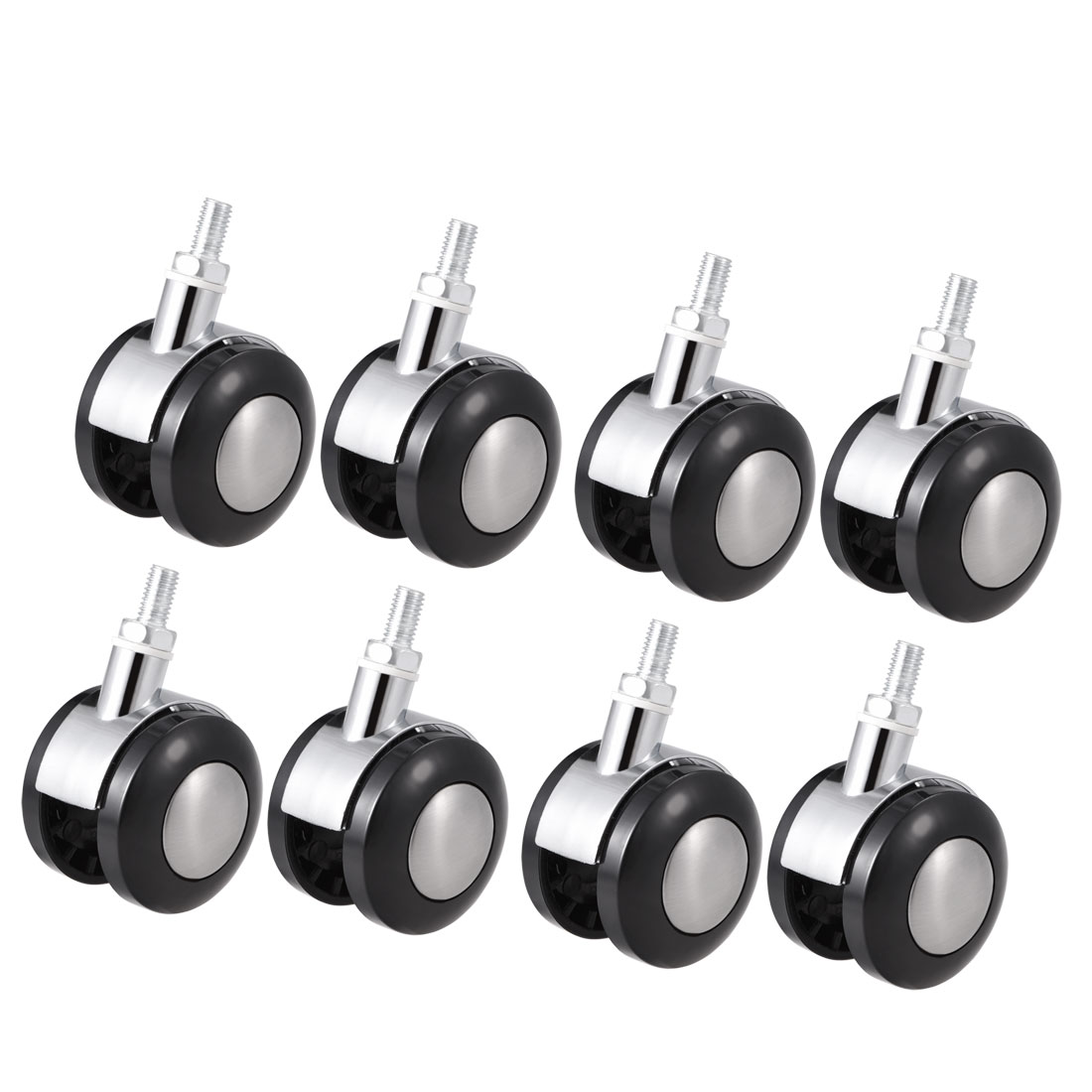 Office Chair Casters 2" Twin Wheel M8x15 Threaded Stem Swivel 8pcs