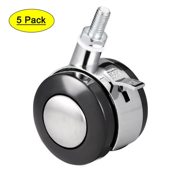Office Chair Casters 2 inch Twin Wheel w Brake M8x15 Threaded Stem Swivel 5pcs