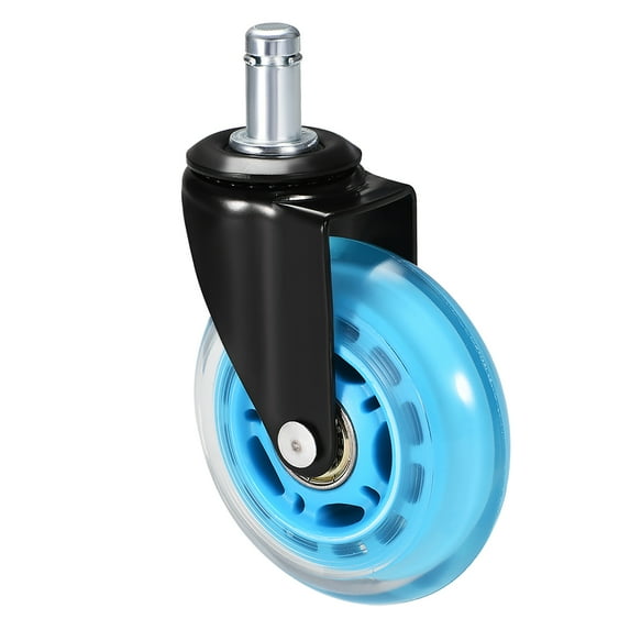 Office Chair Casters Wheels 3 Inch PU Wheel Universal 11mmx22mm Stem Swivel Caster Blue