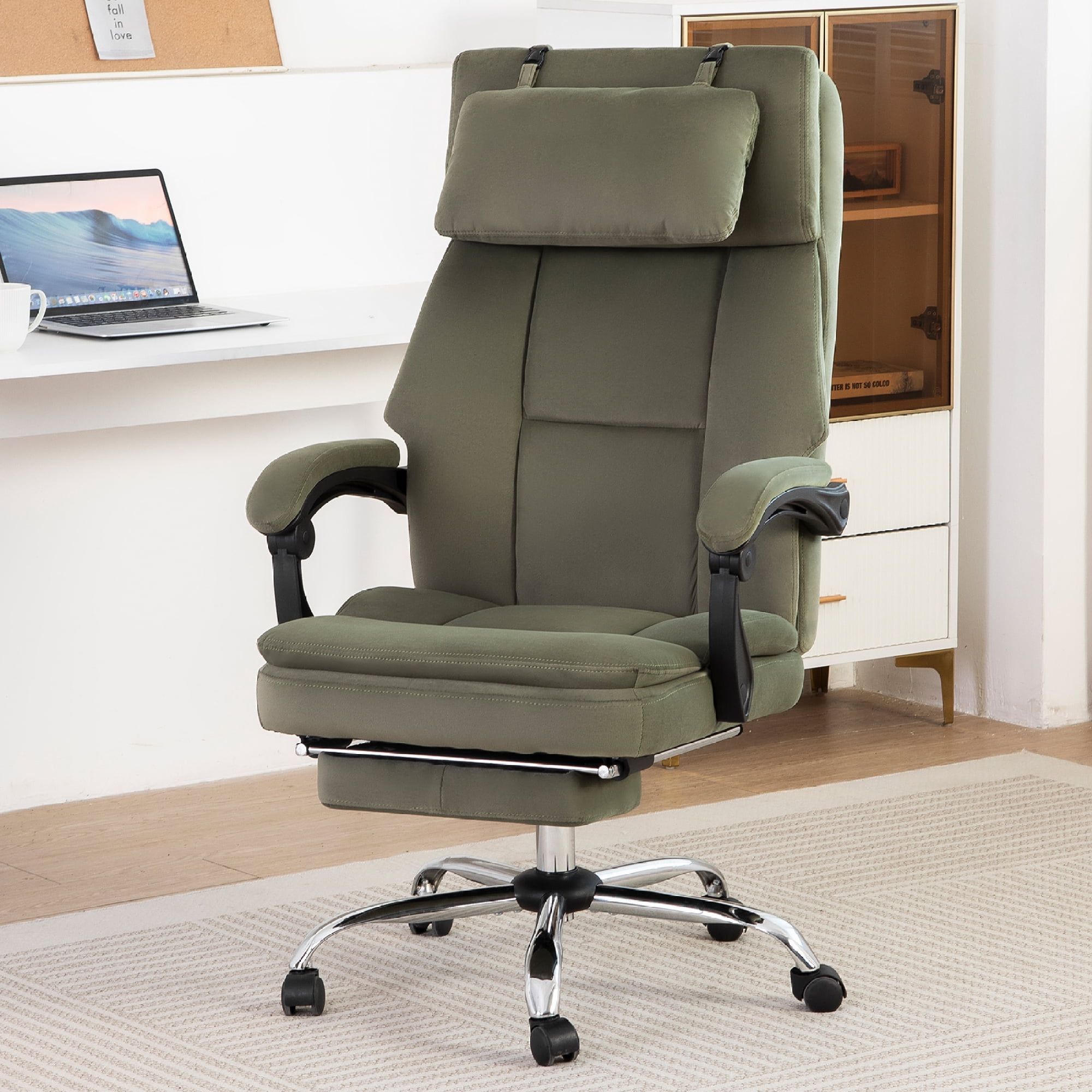 Office Chair, Comfortable Frosted Velvet Chair with Footrest & Removable Headrest, Computer Desk Chair Work Chair